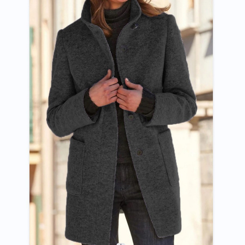Winter And Autumn Women's Pure-Color Retro Collar Knit Sweater With Buttoned Stand Collar Wholesale Large-Sized Outerw_ecoleips.com