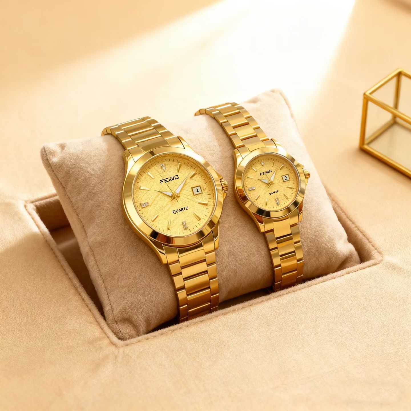 New Solid Steel Band Business Watch Ipg Vacuum Ion Plating ‌ Gold Three Degree Waterproof Lovers Watch ‌ Wholesale