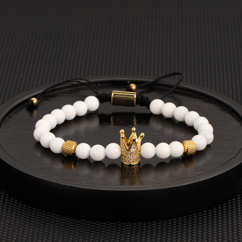 woven adjustable organic bead bracelet with zircon handmade