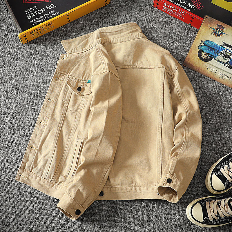 Ropa de hombre, ropa de trabajo, chaqueta corta con solapa, top informal de moda, chaqueta vaquera blanca, abrigo informal ajustado, ropa de trabajo, estilo coreano, moda de primavera y otoño._voghion.com