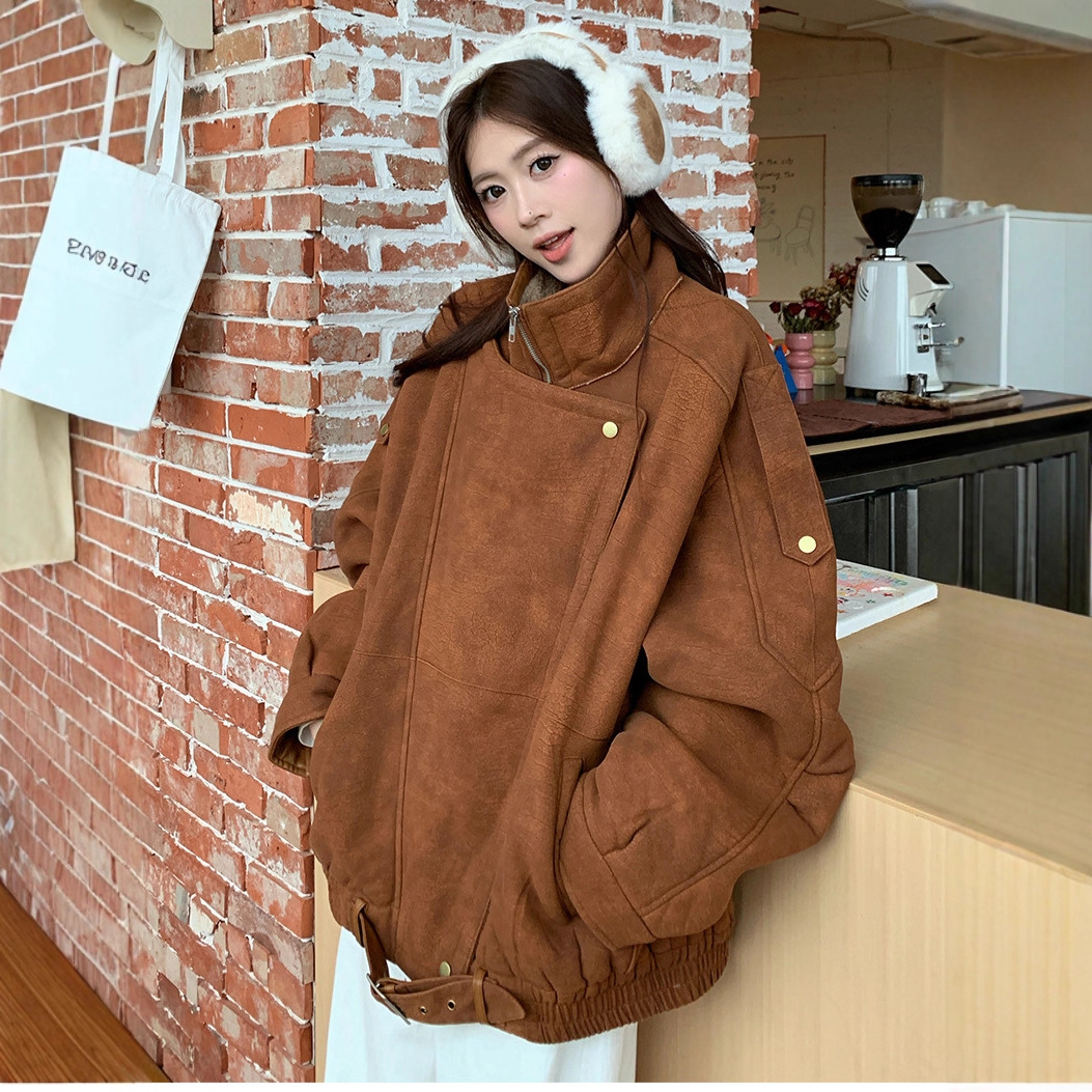 Lamb Wool Outwear Women's 2025 New Winter Fur One-Piece Fleece-Lined Thickeneded Motorcycle Jacket Women's Jacket Top