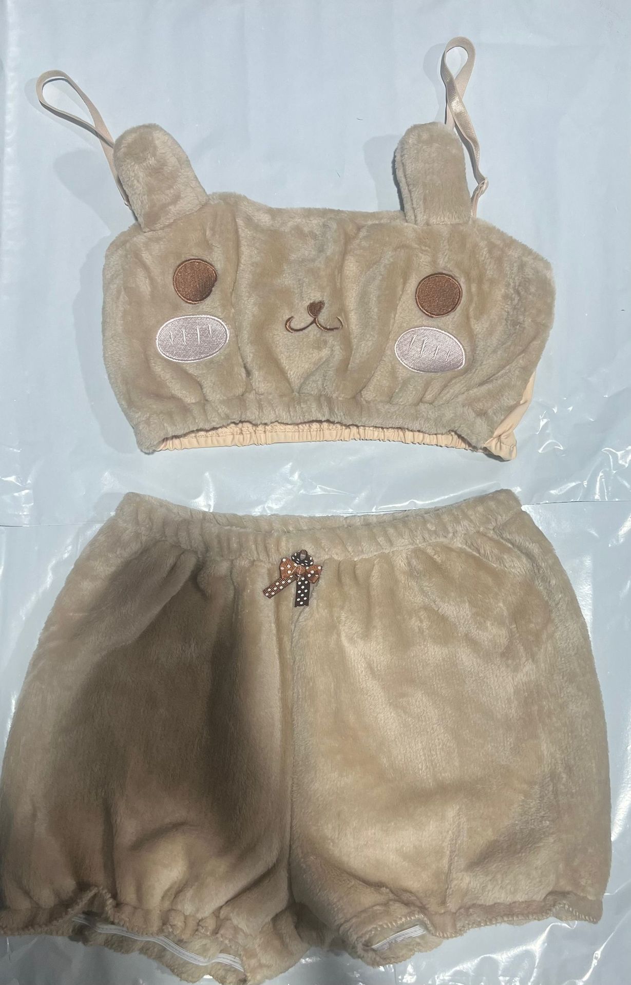 Ropa interior Linda patrón de dibujos animados Correa hombro japonés suave chica Rosa negro seda la leche tubo felpa sujetador superior traje