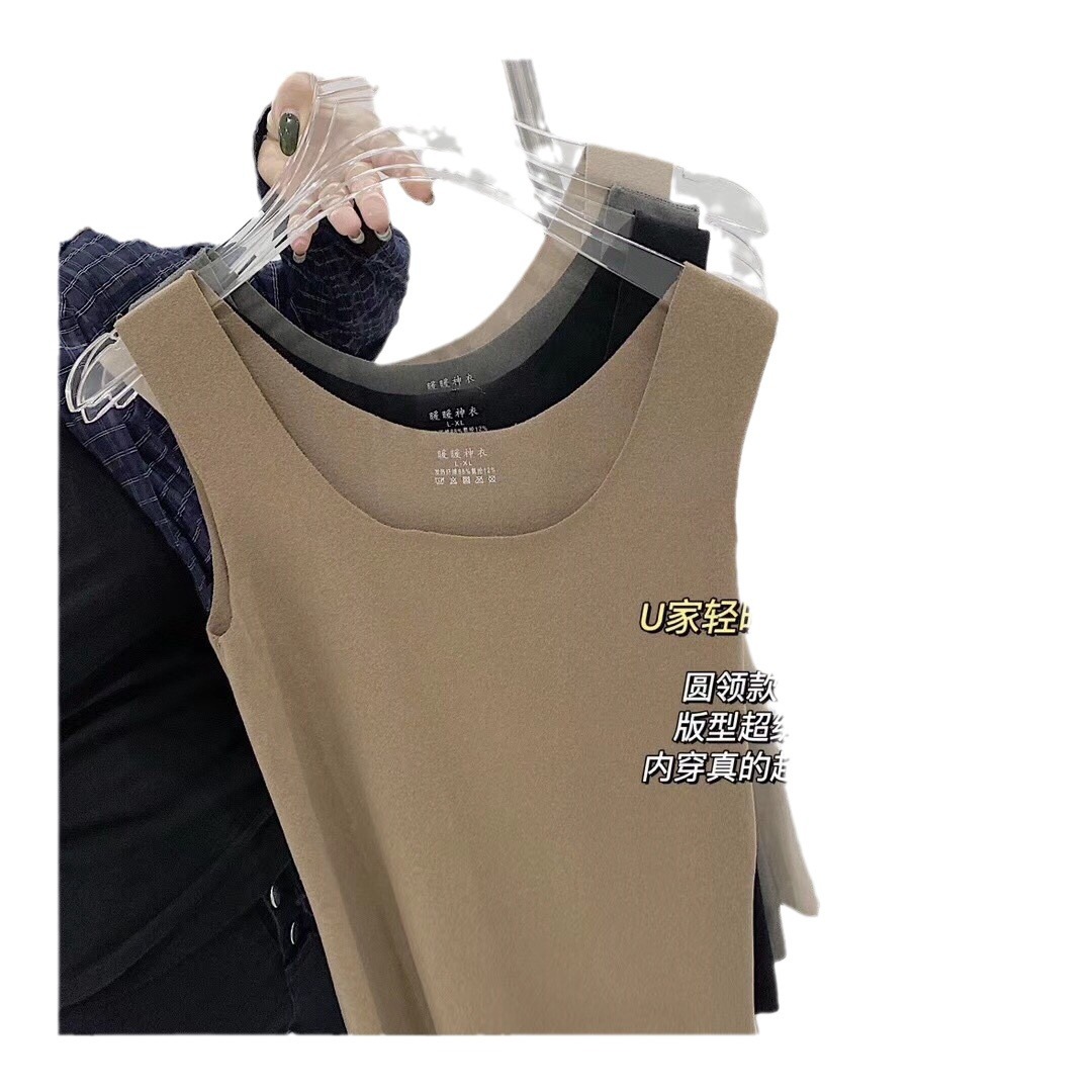 Autumn and winter round neck seagull collar velvet thermal vest Women's Light Velvet thin double-sided sanding thermal self-heating underwear