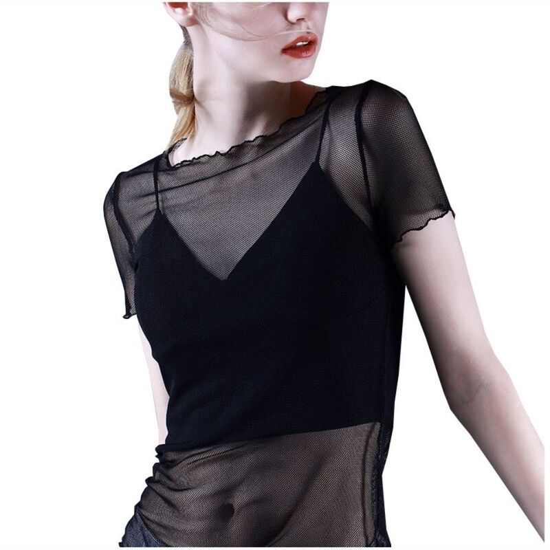 Summer Sexy Transparent Soft Short-Sleeved Mesh Bottoming Shirt Lace Blouse Single-Layer Sheer Online Top Summer Sexy Transparent Soft Short-Sleeved Mesh Bottoming Shirt Lace Blouse Single-Layer Sheer Online Top