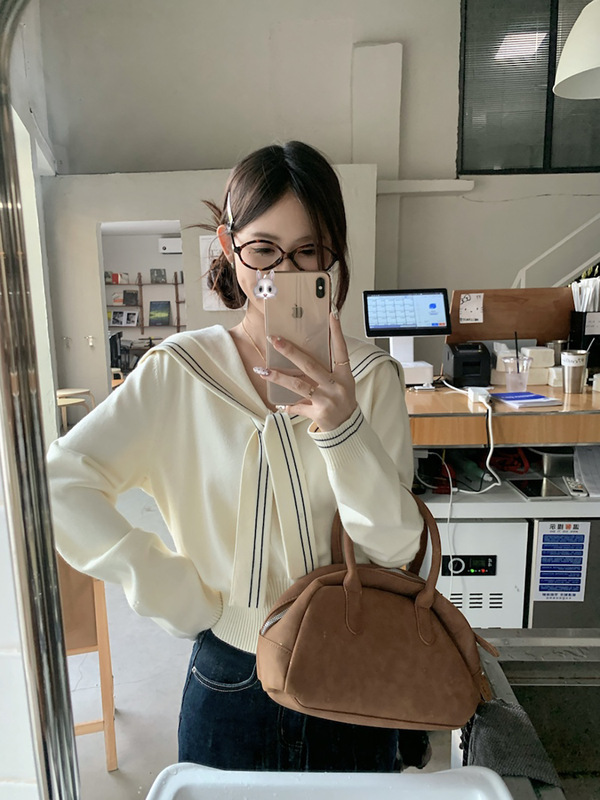 海军领披肩针织衫女装2025秋季新款高级感内搭毛衣上衣短款打底衫|undefined