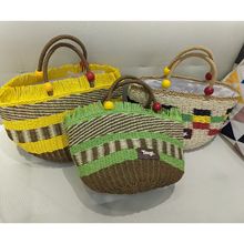 木头果子编织手提手工水果野餐菜篮子串珠大容量度假包手提草编包