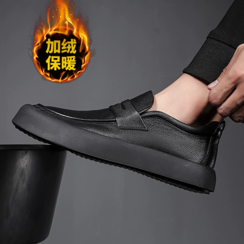 Повседневная обувь из натуральной кожи, Мужская модная универсальная мужская деловая Мужская обувь без шнуровки на мягкой флисовой подкладке