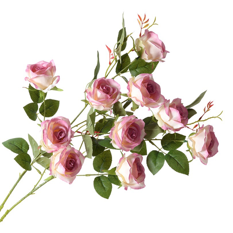 Rosa artificial 5-cabeza París Rosa Día de San Valentín Hotel decoración de la boda falsa Flor de seda artificial al por mayor