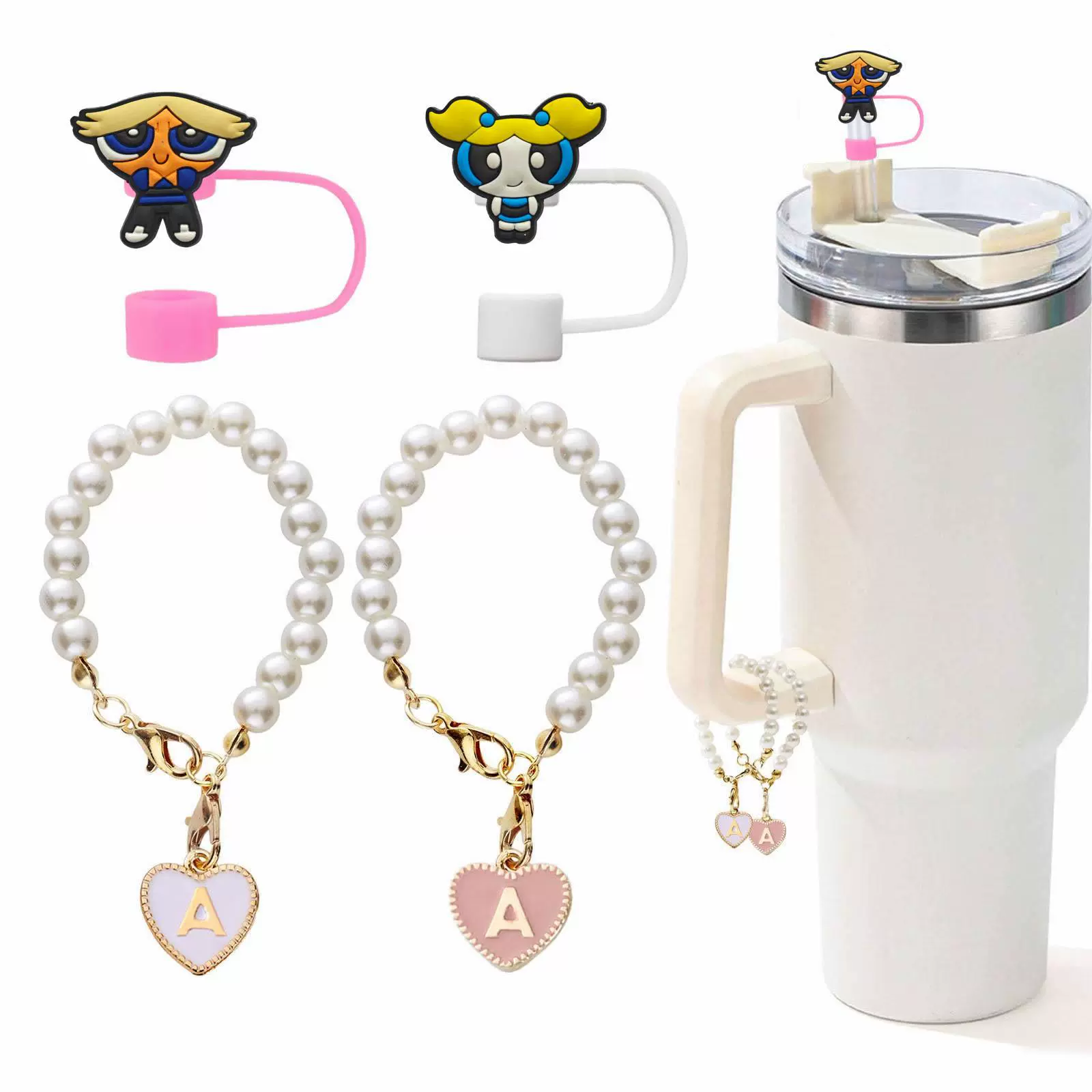 Straw, chain with letters pearl, set, 26 pieces
