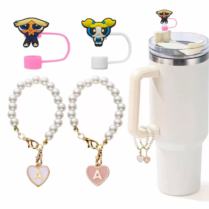 Straw, chain with letters pearl, set, 26 pieces