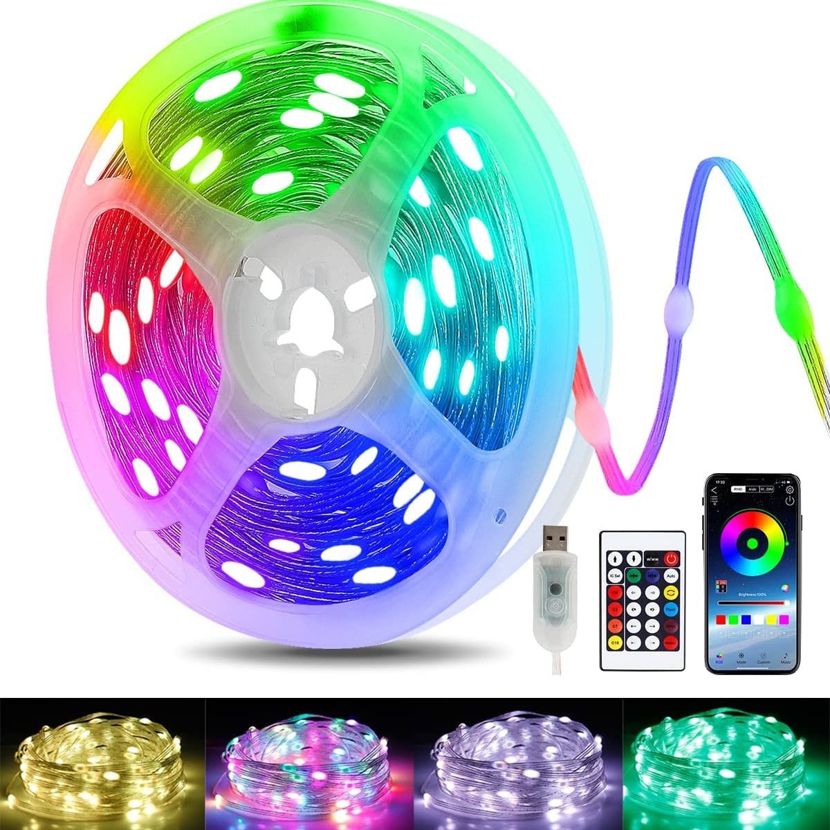 轻量化声控氛围串串灯LED手机APP炫彩流水跑马露营浪漫装饰皮线灯