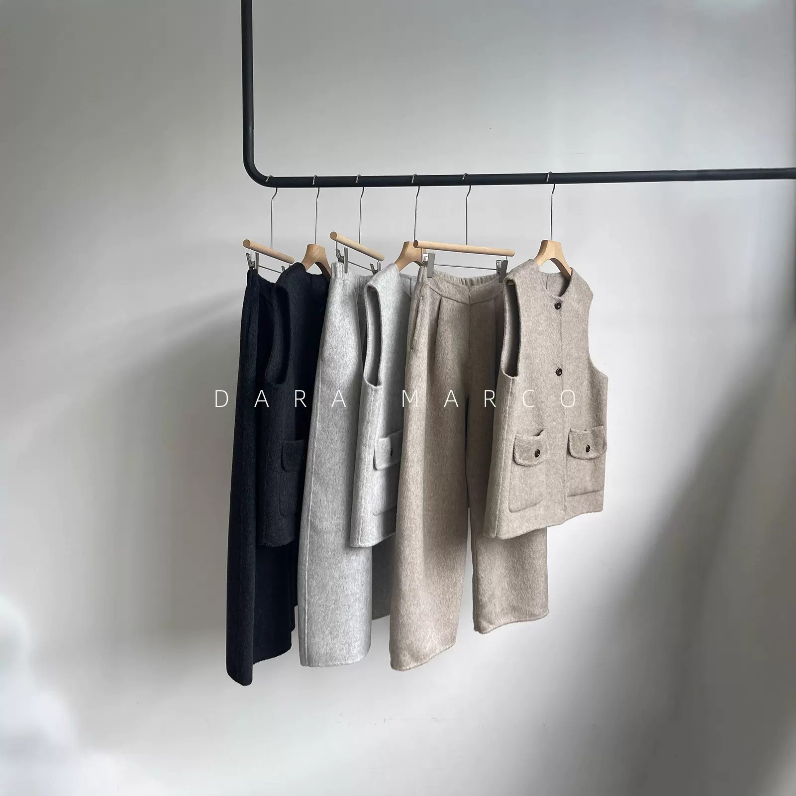 100澳洲Chao细羊毛双面毛呢背心＋阔腿九分裤套装女秋冬软糯高JI