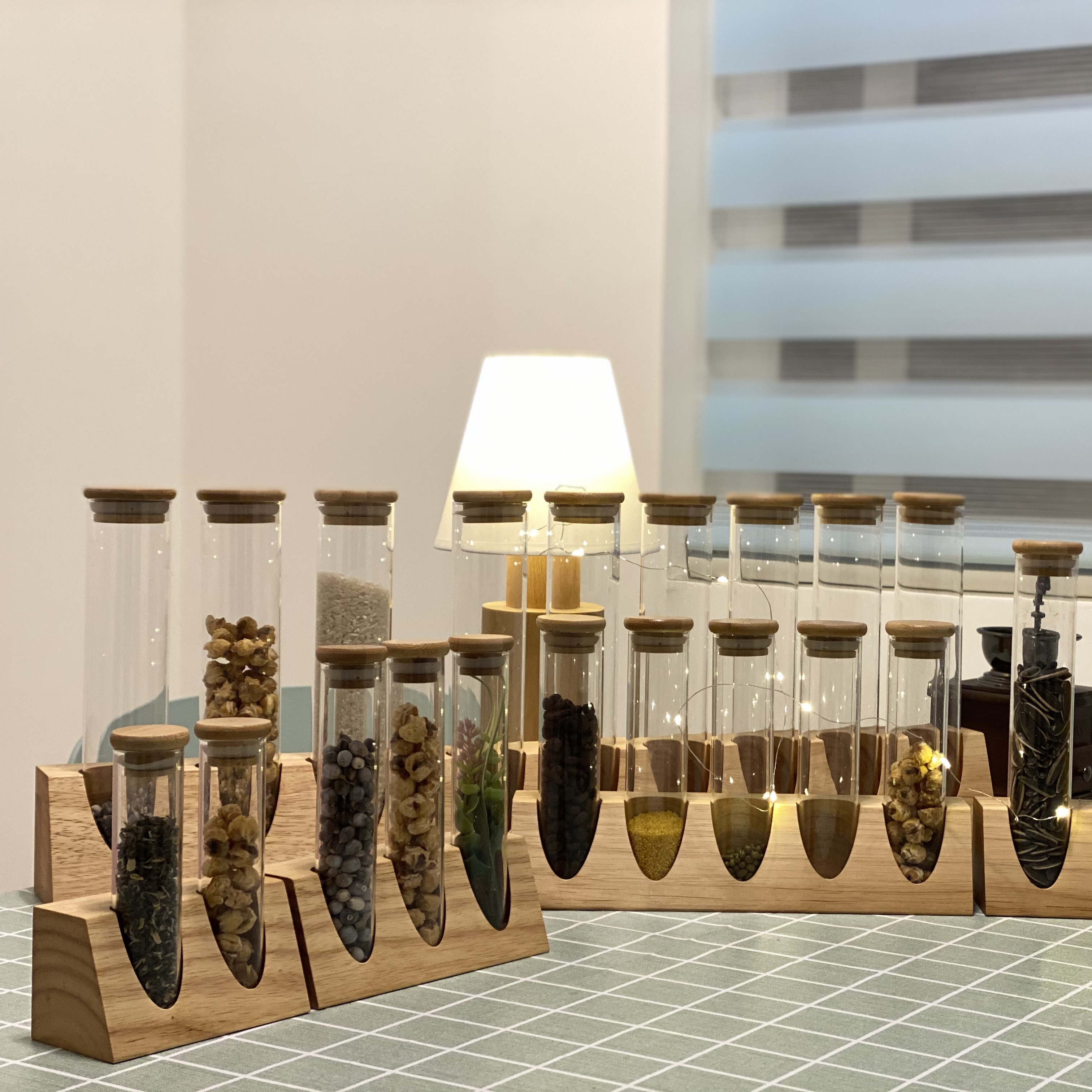 实木玻璃试管展示架咖啡奶茶中草药展架样品房陈列创意多功能陈列