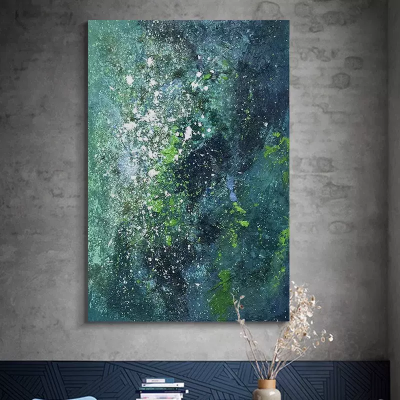 新翠客厅抽象装饰画高级感简约现代挂画绿色手绘肌理油画