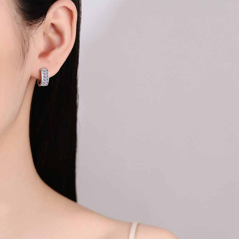 D Color Moissanite Hoop Earrings Sterling Silver Rectangular Design_voghion.com