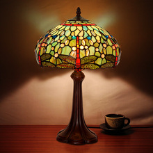 厂家直销 12寸鼓形蜻蜓帝凡尼欧式复古卧室床头灯书房玻璃灯具