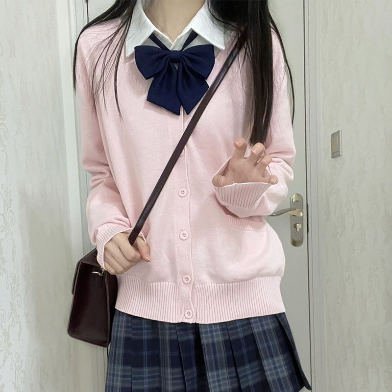 新しい日本のカレッジスタイルの春と秋のJKセーターゆるい純粋なマルチカラーのVネックニットカーディガン長袖ジャケット女性用|undefined