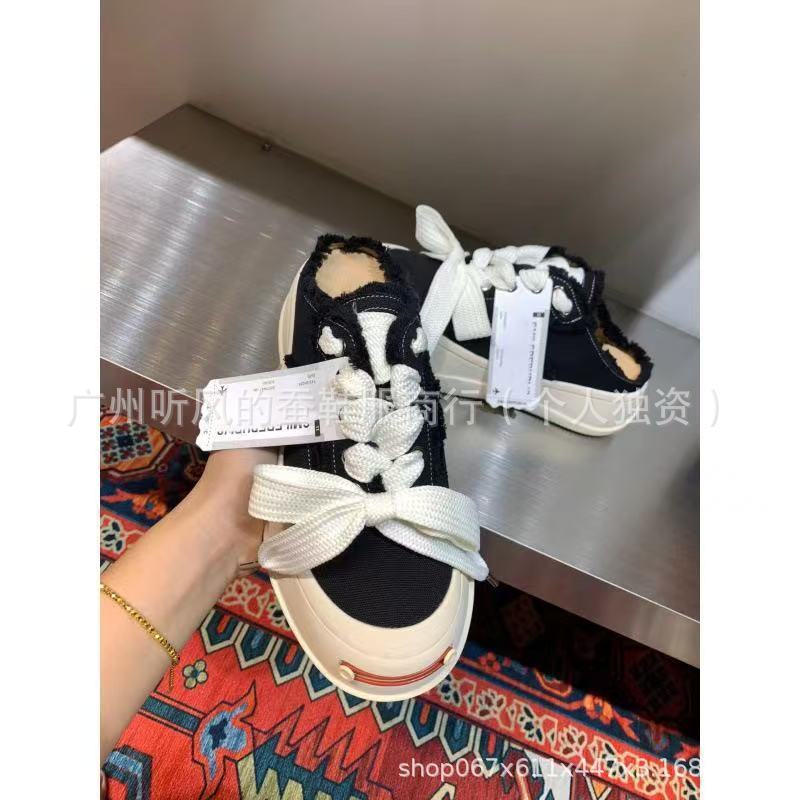 檀健次同款帆布鞋绑带 开口笑系带厚底增高板鞋 时尚潮流帆布女鞋|undefined