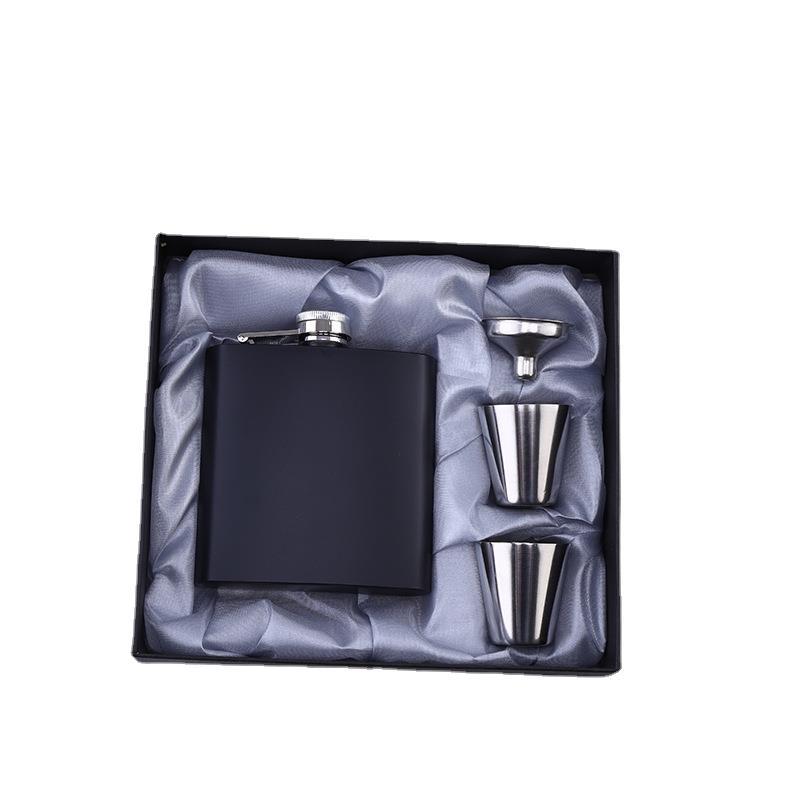 Factory supplies spray matte black paint 6 oz portable outdoor stainless steel wine bottle portable wine bottle gift box set
