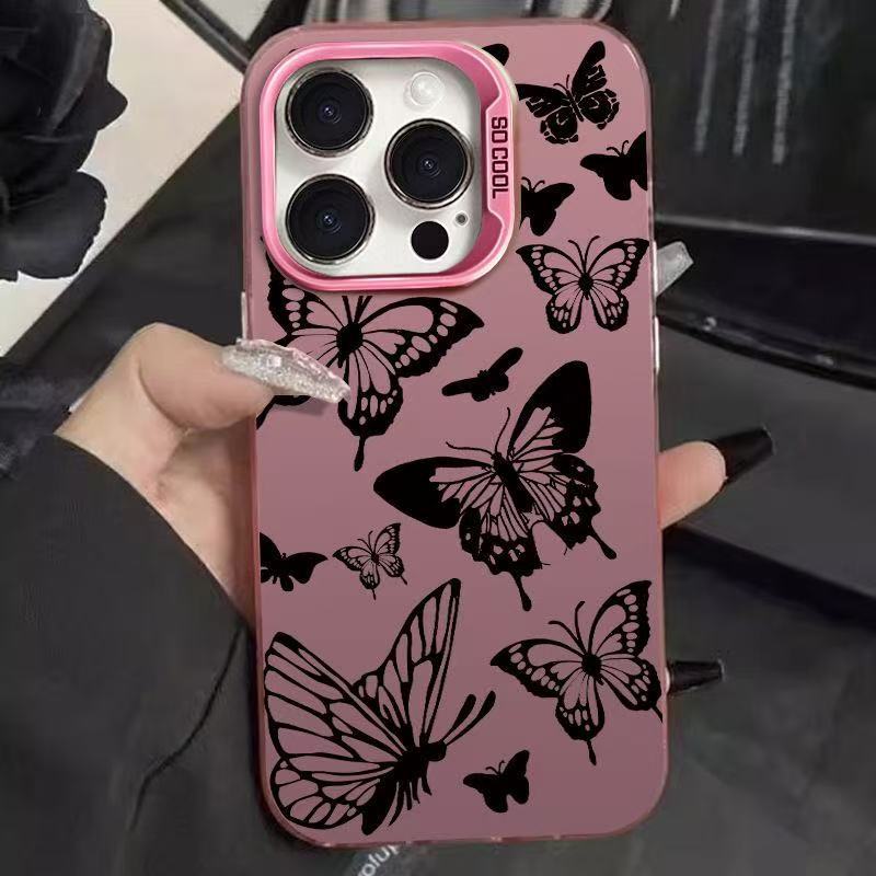 Mariposa negra para iPhone 16 funda para teléfono móvil Apple 15promax/14 anti-caída 13pro12 personalidad 11 mujer