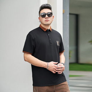 T1053 Plus Size Men's Fat Men's Summer Open Lapel Short-Sleeved Casual Business Polo Shirt Contrasting Color Half-Sleeved T-Shirt for Men