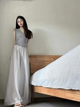 V领修身针织上衣褶皱阔腿拖地休闲长裤女2025夏季新款时尚套装潮