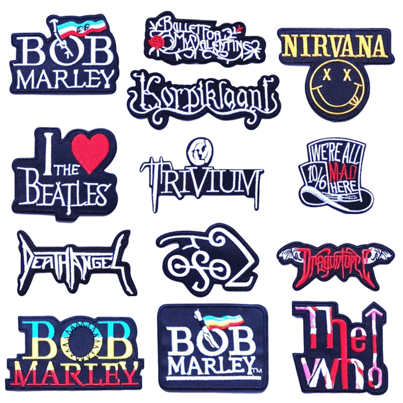 跨境新徽章补丁刺绣patch 布贴刺绣黑白色英文布贴英文长方形