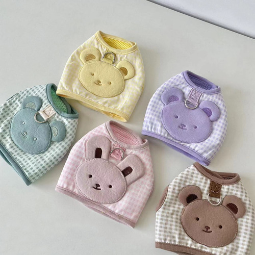 Korean ins cute plaid bear breathable chest and back set Teddy Bichon dog outdoor leash