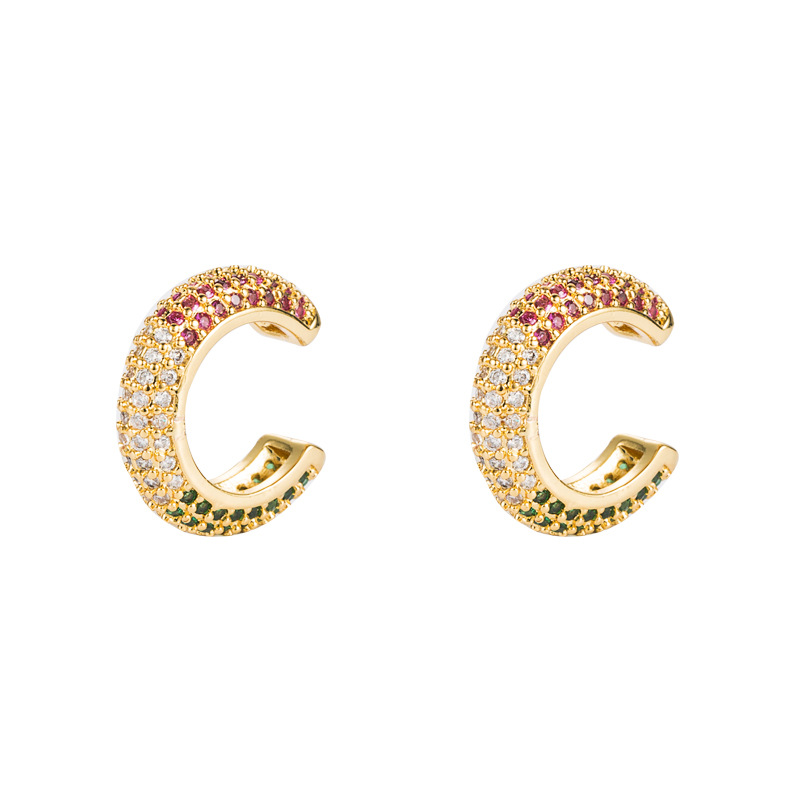 Brass Color Zircon Hip-hop Ear Clips display picture 6
