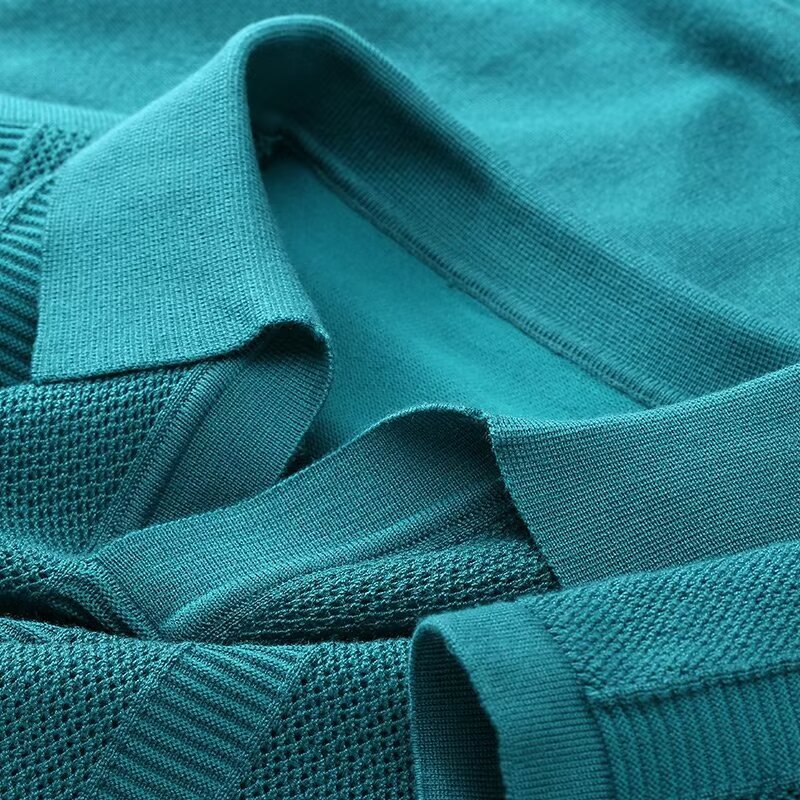 Polo camiseta de punto camiseta de manga corta camiseta de hombre cuello en V gaviota cuello textural vieja fábrica de viento de verano al por mayor