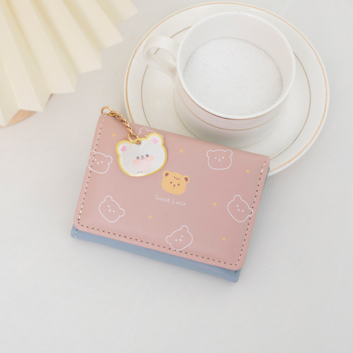 Women's wallet wholesale children's short cute bear tri-fold zipper student coin purse cartoon small wallet card holder