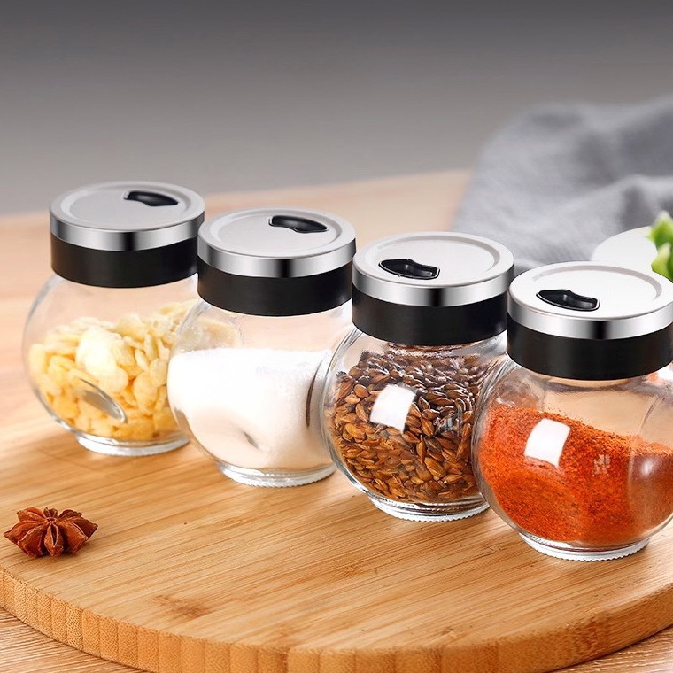 Botella de espolvorín de vidrio sin plomo de cocina, tapa porosa giratoria, botella de condimento especial para barbacoa, tubo de polvo de pimienta, tubo de caja de palillo de dientes
