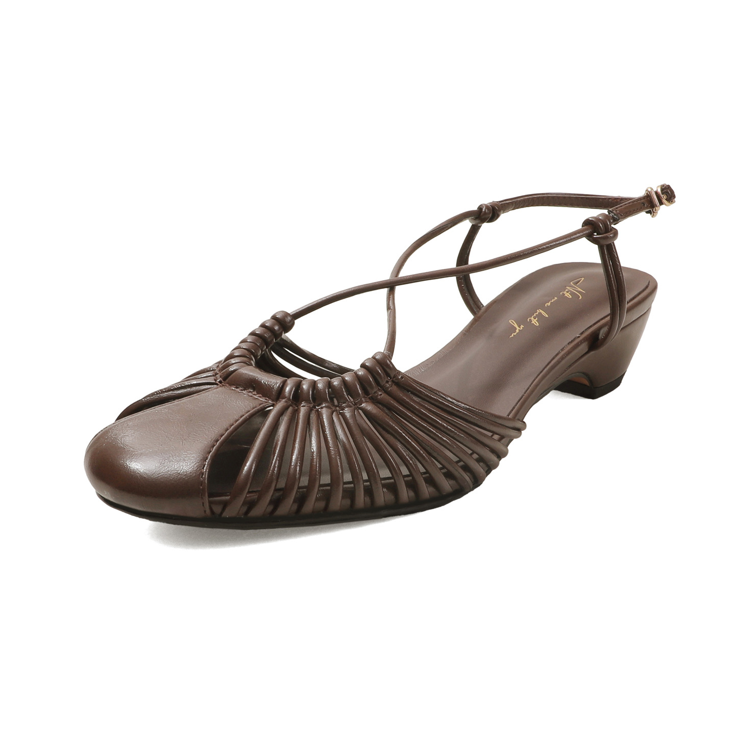Sandal nữ quai mảnh buộc chéo gót trung bình phong cách Hàn Quốc — màu nâu chi tiết 30
