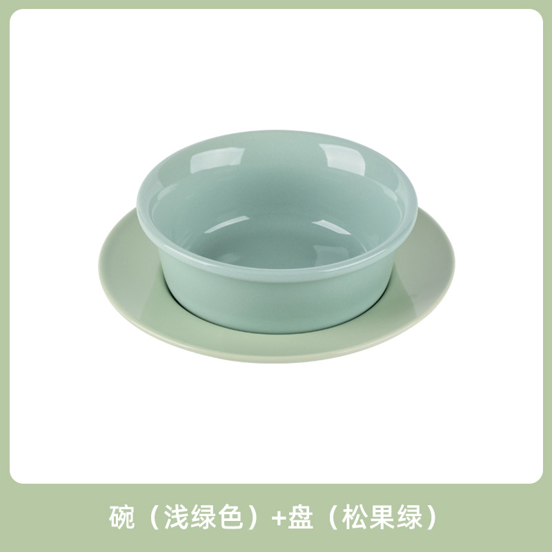 Cerámica alta y baja pie anti-voltar tazón para gatos comida para gatos bocadillos congelados enlatados anti-columna cervical platos para mascotas comida para perros doble tazón