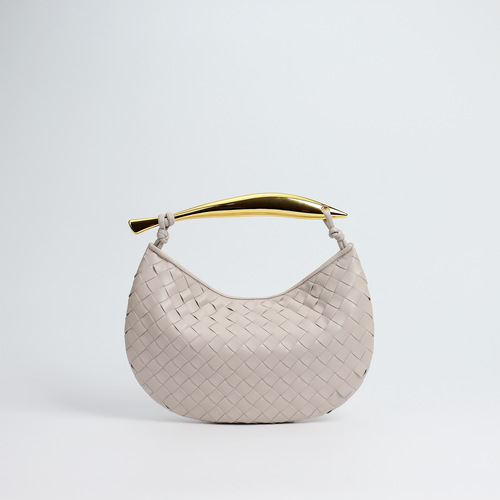 Large Handle Woven Leather Women's Bag  New Shark Dumpling Bag Solid Color Pleated Large Capacity Handbag