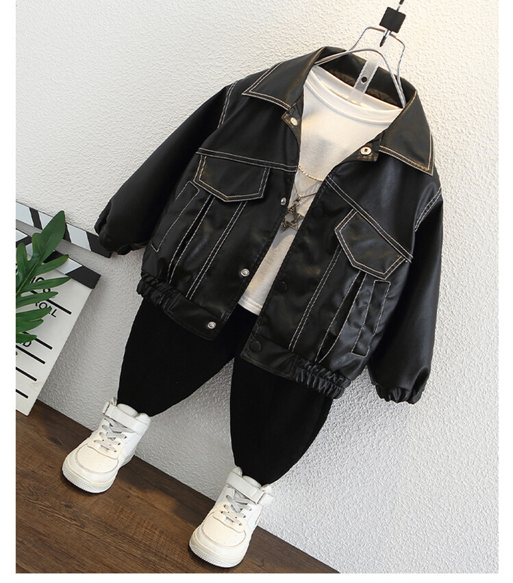 Mingxian Leather 2024 Autumn New Korean Edition Children's Cool and Handsome Jacket Boys' Spring Top_voghion.com