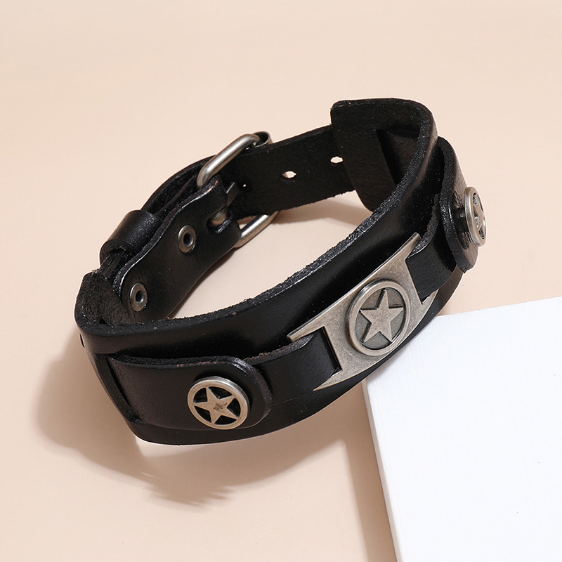 simple retro five-pointed star multi-layer leather bracelet