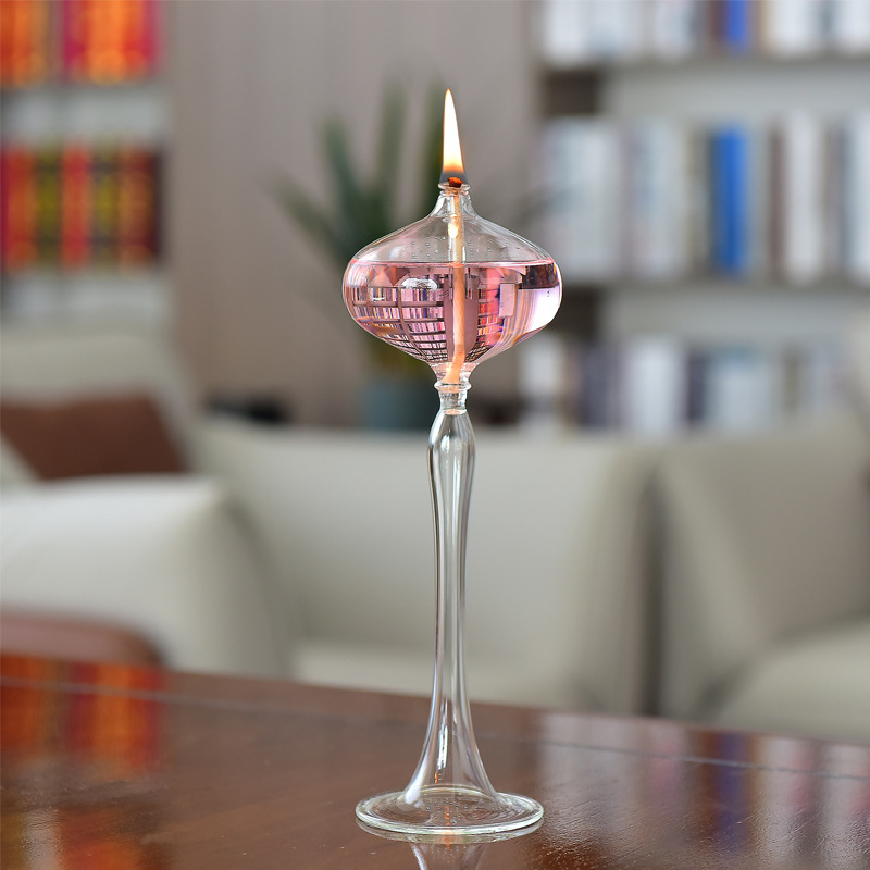 Lámpara de aceite de vidrio creativa de estilo europeo decoración candelabro nórdico romántico simple moderno hogar escritorio lámpara de mantequilla libre de humo