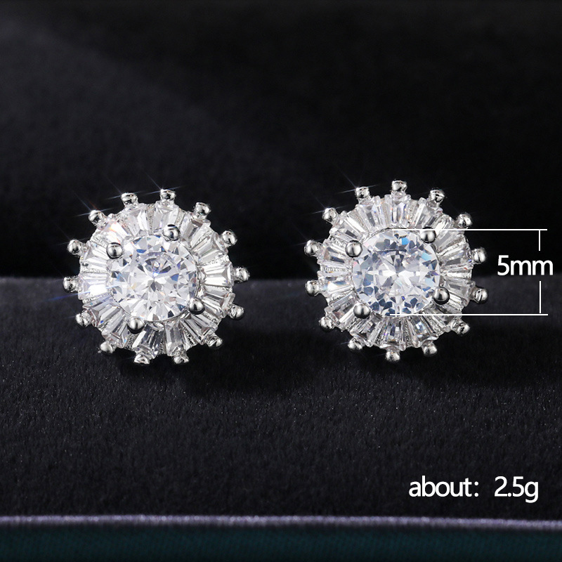 Simple Style Flower Copper Inlay Zircon Ear Studs 1 Pair display picture 1