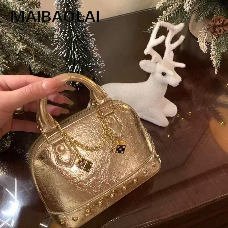 [Cross-border Wholesale] New Bright Color Shell Bag Patent Leather Design Chain Shoulder Crossbody Bag Fashion Multi-color Women's Bag