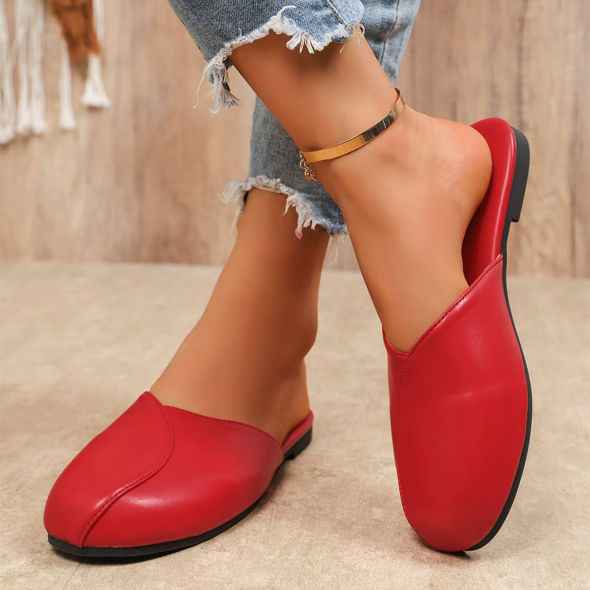 Женские тапочки с плоским носком, лето 2025, новинка европейского и американского экспорта, большие размеры, квадратный носок, удобные полутапочки, готовы к продаже