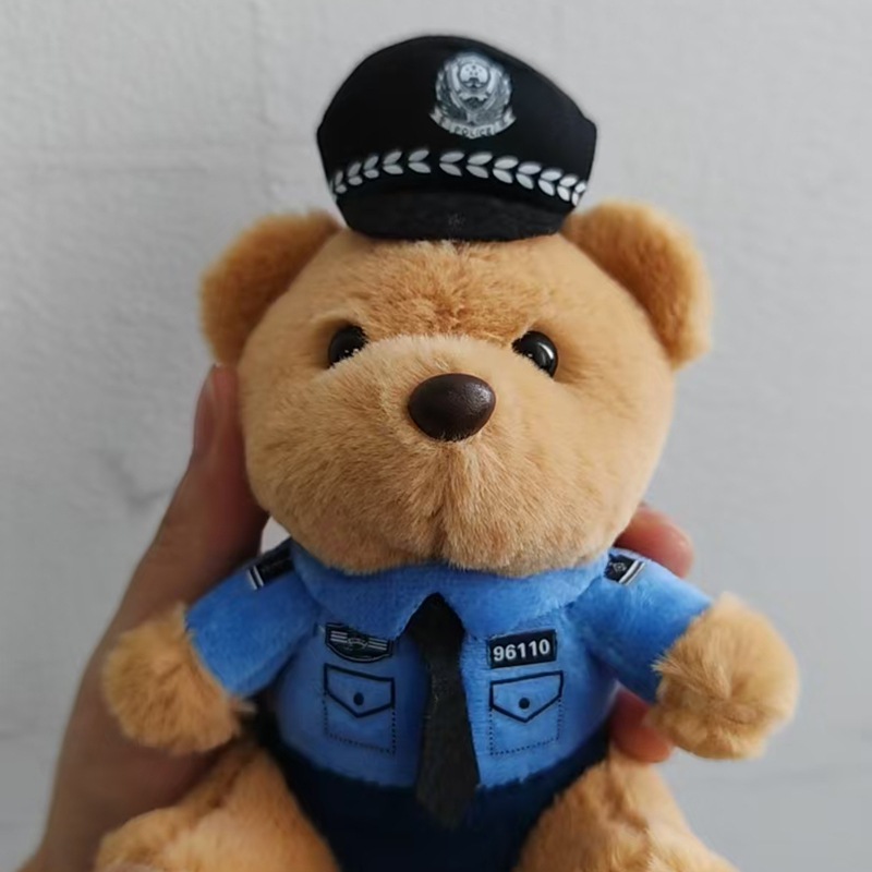警察小熊毛绒玩具挂件网红书包挂饰交警小熊公仔钥匙扣配饰