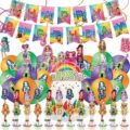 跨境彩虹娃娃生日派对用品儿童主题套装拉旗蛋糕插排螺旋气球布置