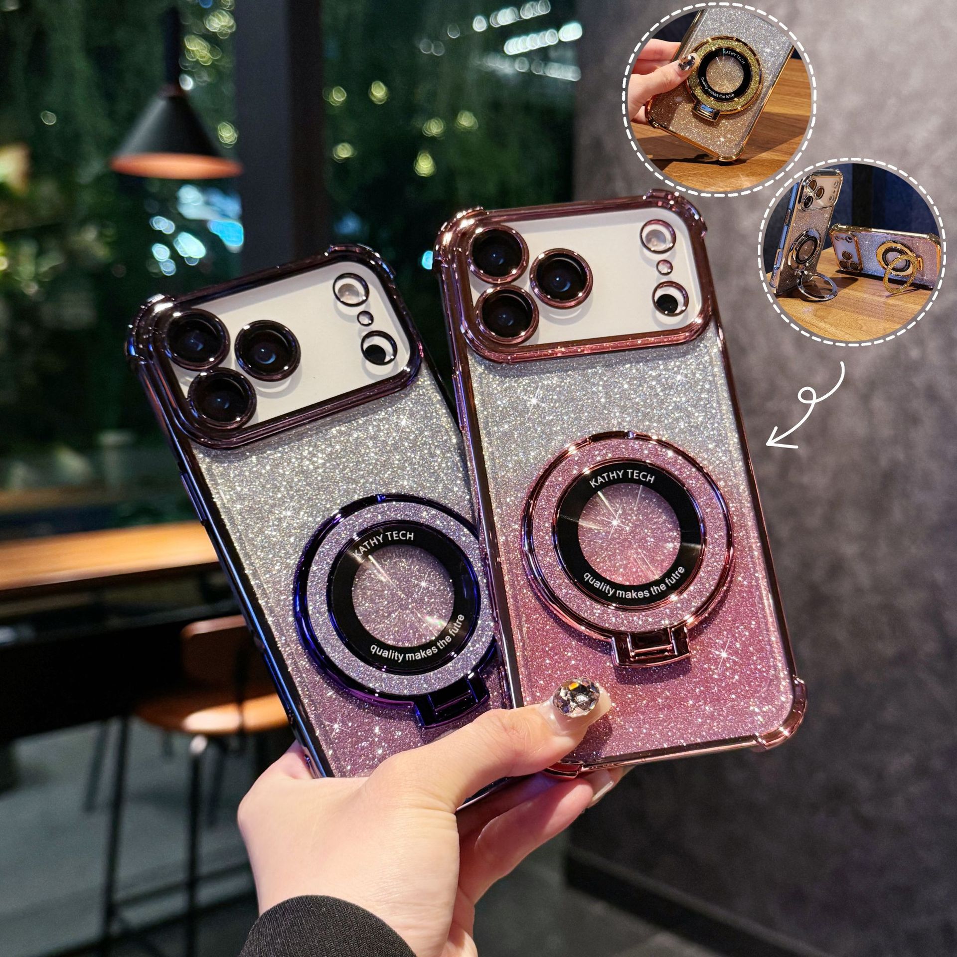 Aplicable para iPhone17 caso de teléfono móvil galvanizado cuatro ángulos anti-caída polvo parpadeo soporte magnético Apple 16 lente cubierta protectora de película