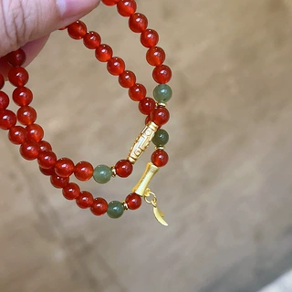 天然红玛瑙手链竹节配件碧玉珠子手串女国风节节高手链叠戴送闺蜜