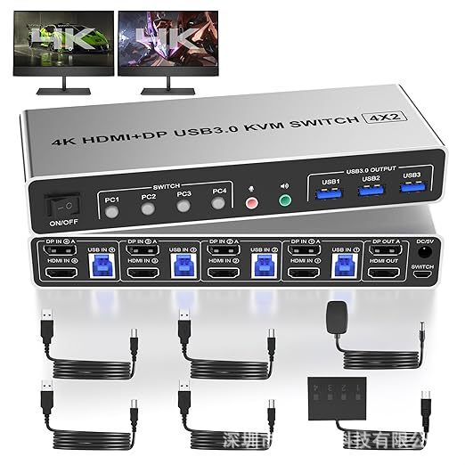 Hdmi+Dp Dual-Screen Kvm Switch Four in and Two Out Kvm4 in and 2 Out 4 Computers Share 2 Monitors