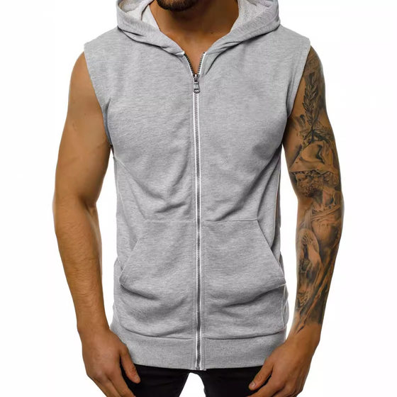 Cross-border Wear Men's Summer Thin European and American Fashion Fitness Sleeveless Vest Hooded Cardigan Jacket Trendy Men