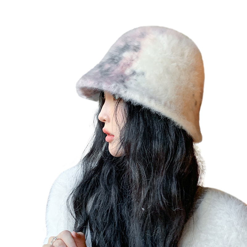 Versione coreana del nuovo cappello a secchiello in pelliccia a contrasto di coniglio tinto in cravatta di fascia alta autunno e inverno per le gite all'aperto da donna,_voghion.com
