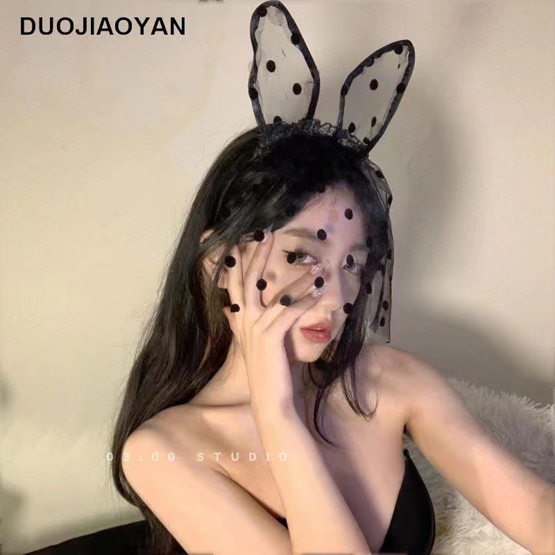 Lace Cat & Rabbit Ears Headband Set, Cute Halloween Headdress with Sexy Veil — detail image 13