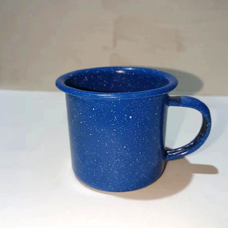 Color engrosado con puntos negros puntos blancos tazas de esmalte tazas logotipo impreso retro al por mayor bordes vintage taza de té